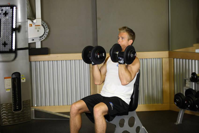 Arnold Dumbbell Press, start position
