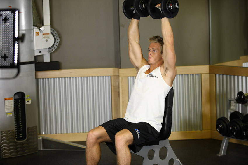 Arnold Dumbbell Press, end position