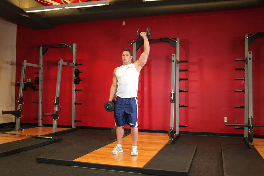 Dumbbell One-Arm Shoulder Press, end position