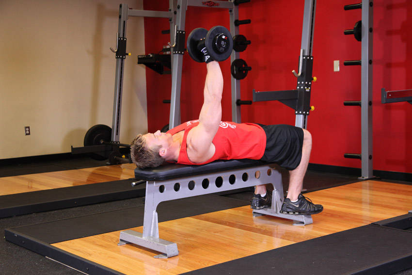 One Arm Dumbbell Bench Press, end position