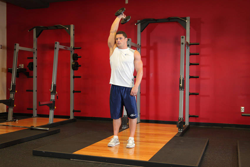 Standing One-Arm Dumbbell Triceps Extension, start position