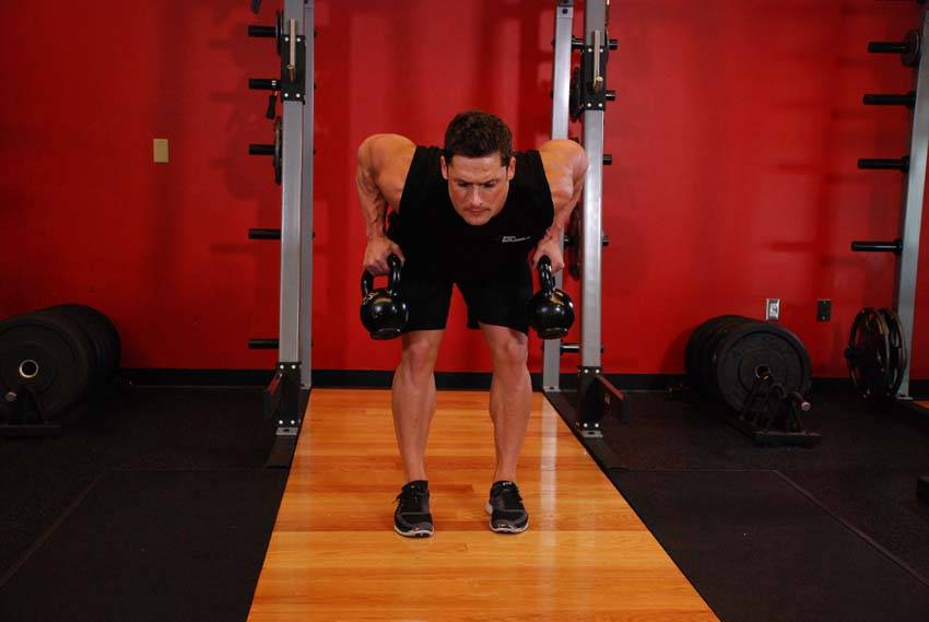 Two-Arm Kettlebell Row, end position